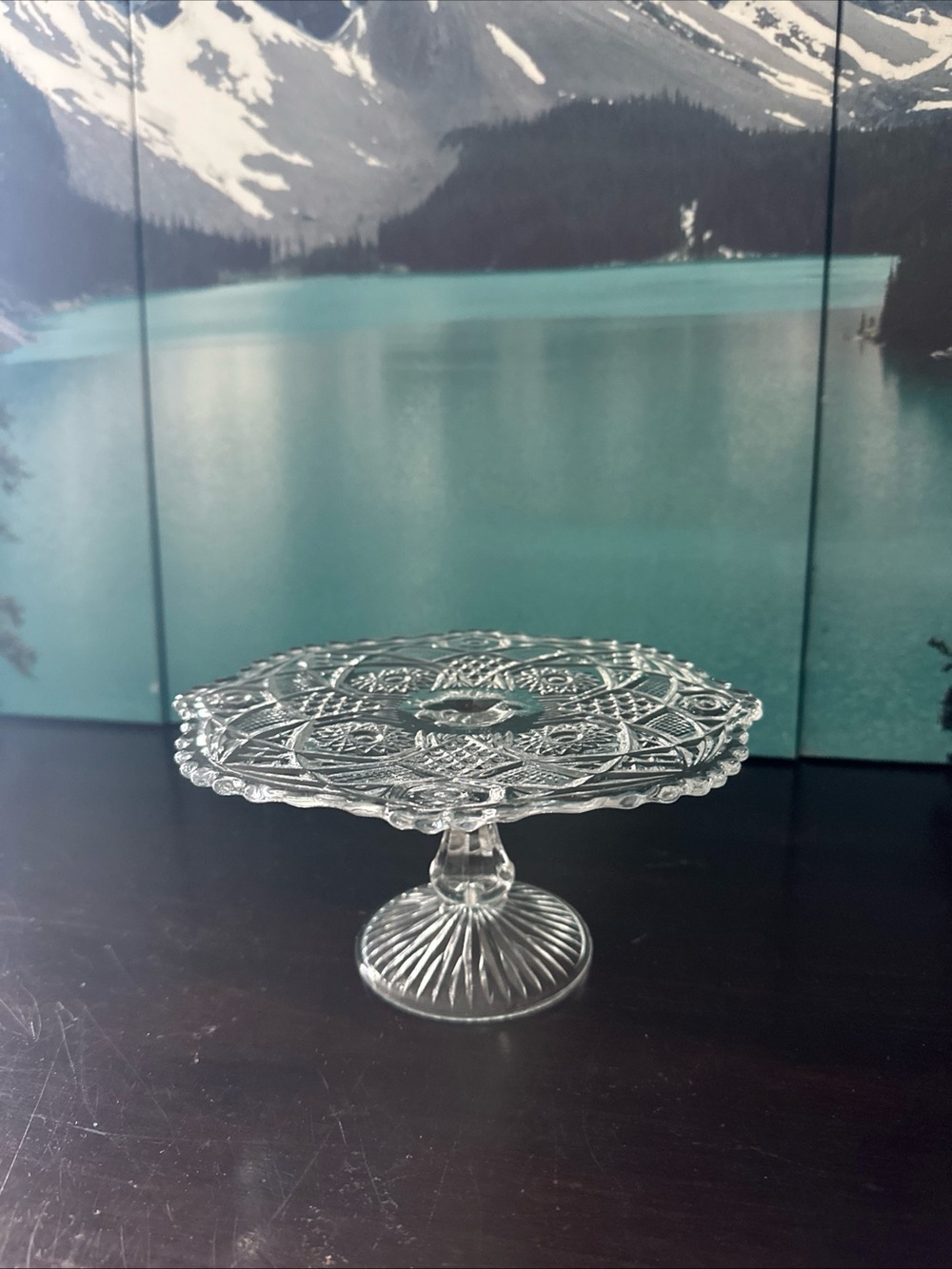 Vintage Clear Glass Embossed Cake Stand Pedestal Dessert Plate